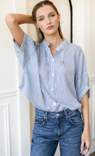 Load image into Gallery viewer, Mandarin Collar Top Indigo Stripe - OS
