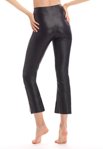 Faux Leather Cropped Flare Black