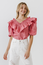 Load image into Gallery viewer, Katie Ruffle Puff Sleeve Top Rose