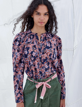 Load image into Gallery viewer, Floral Puff Sleeve Navy