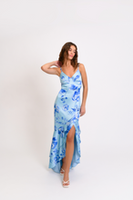 Load image into Gallery viewer, Angel Maxi Dress in Sky Floral Satin