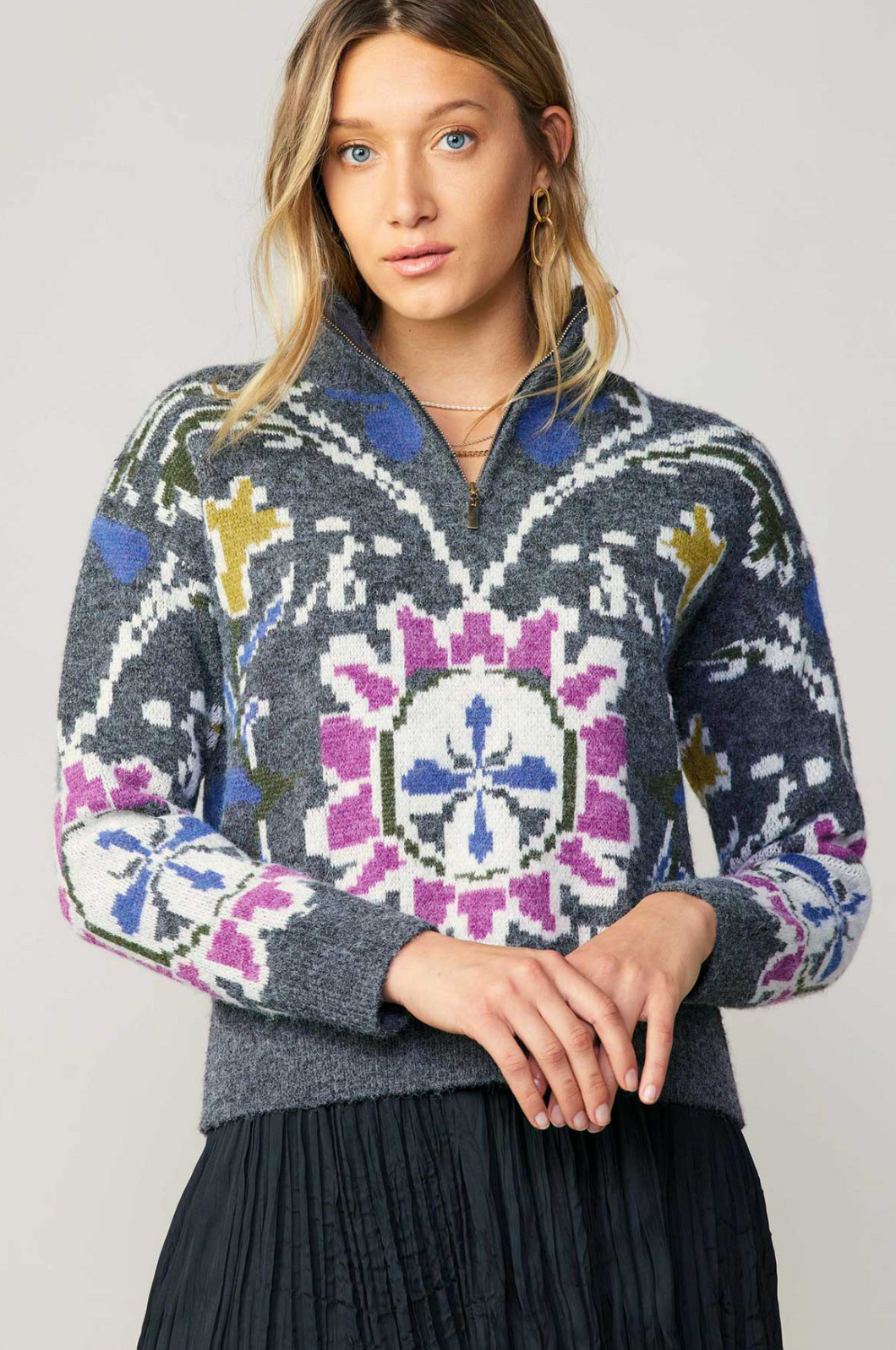 Half Zip Jaquard Sweater Multi
