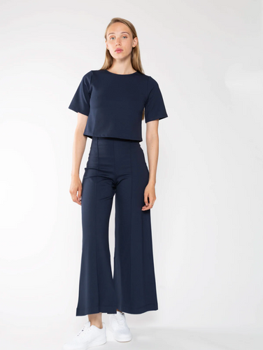 Ponte Knit Wide Cropped Navy