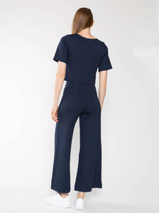 Ponte Knit Wide Cropped Navy